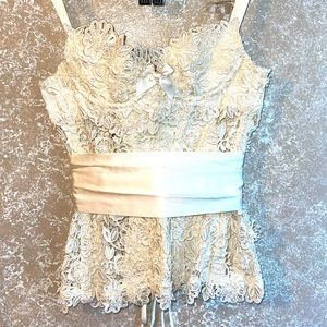 Agent Provocateur Lace-Paneled Satin belt  Corset White ivory